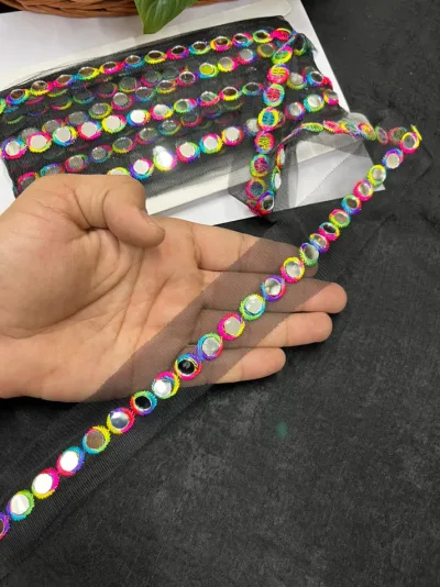 Real Mirror work Lace Border - Dark Multi